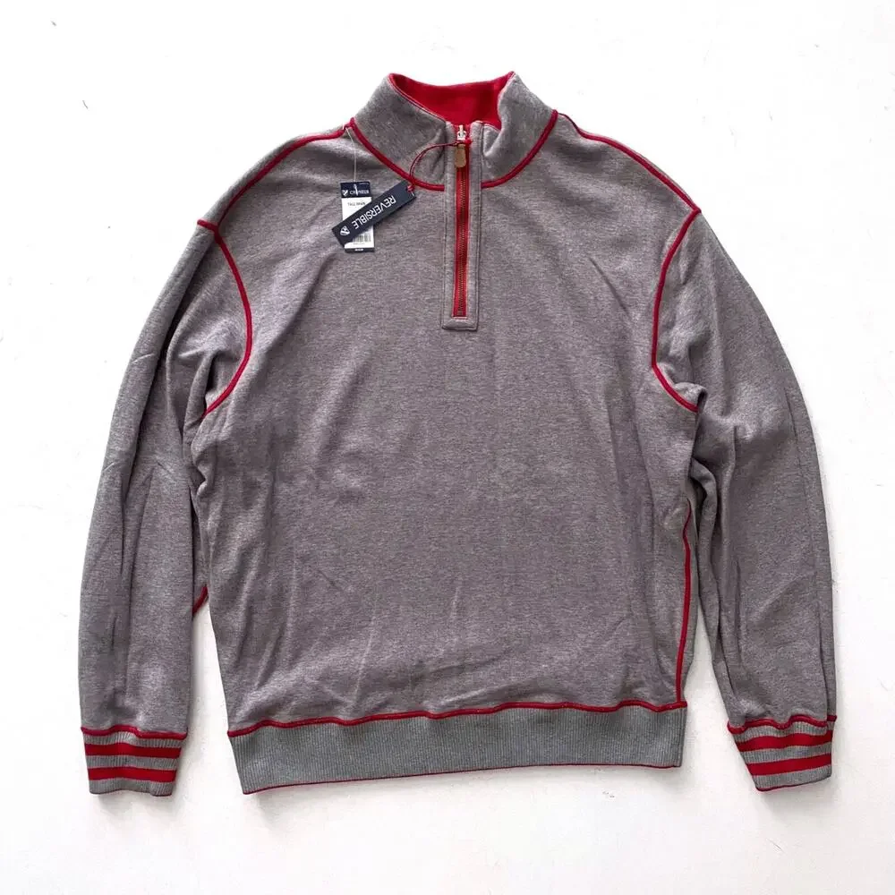 Cremieux Nwt Red Gray Reversible 1/4 Zip Cotton Pull Over Sweater 2XLT 2XT